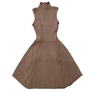 Lucky Clover Skater Ribbed High Neck Dress in Taupe, Size S/M